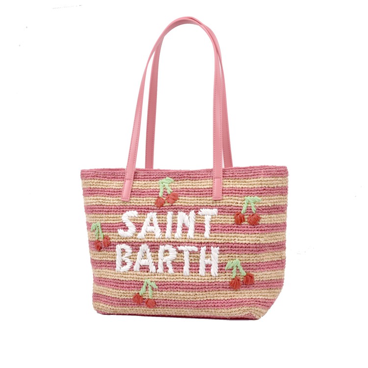 SAINT BARTH Borsa City Mid in rafia con ciliegine bambina