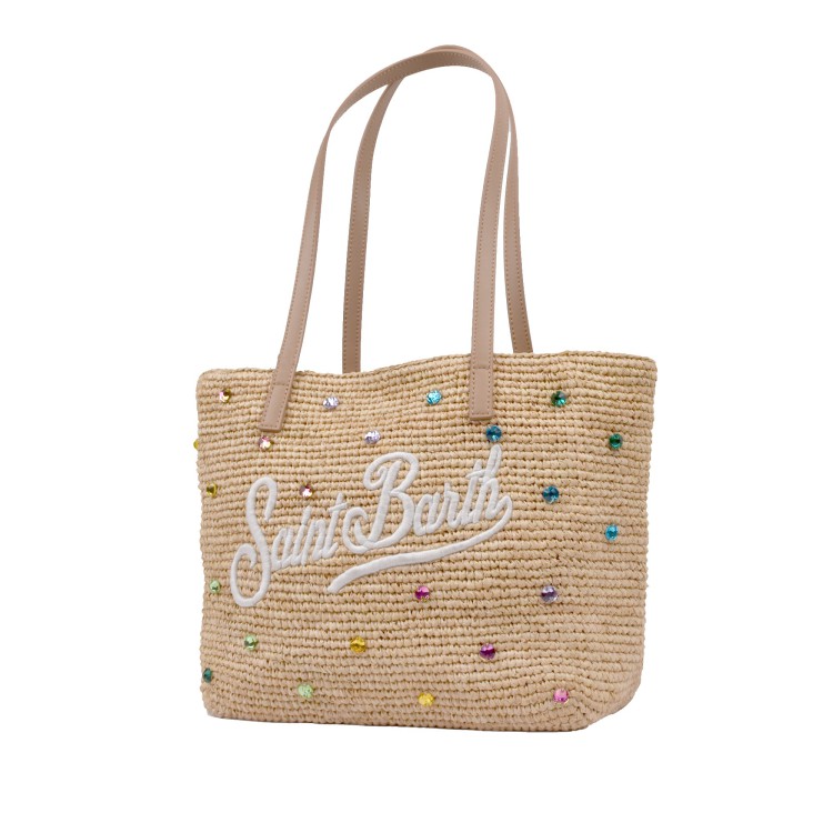 SAINT BARTH Borsa City Mid in rafia con strass bambina
