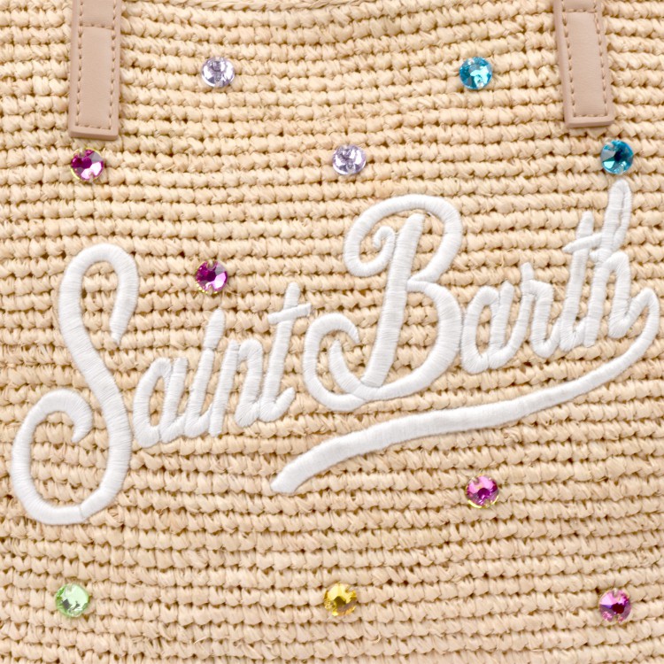 SAINT BARTH Borsa City Mid in rafia con strass bambina