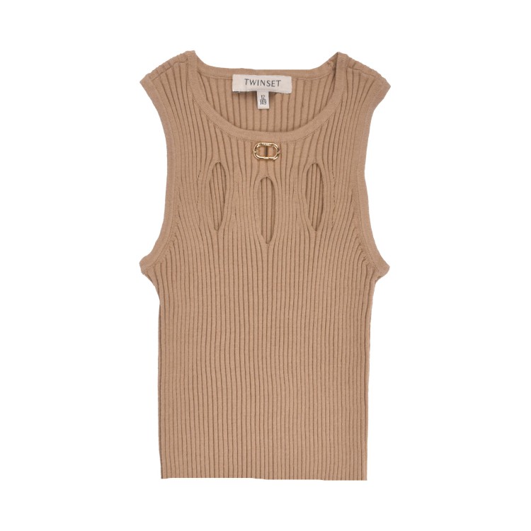 TWIN-SET Top sabbia smanicato dettaglio cut-out bambina