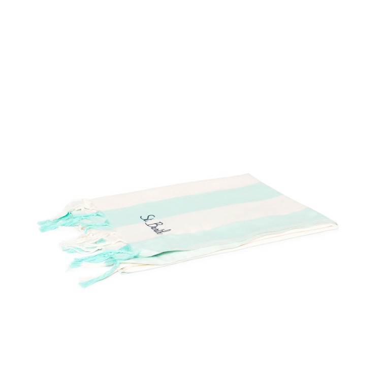 SAINT BARTH Telo mare a righe verde acqua bambini