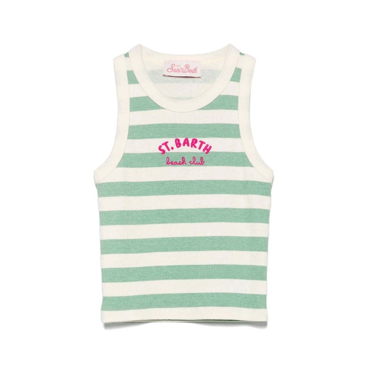 SAINT BARTH Canotta a righe verdi con logo ricamato bambina