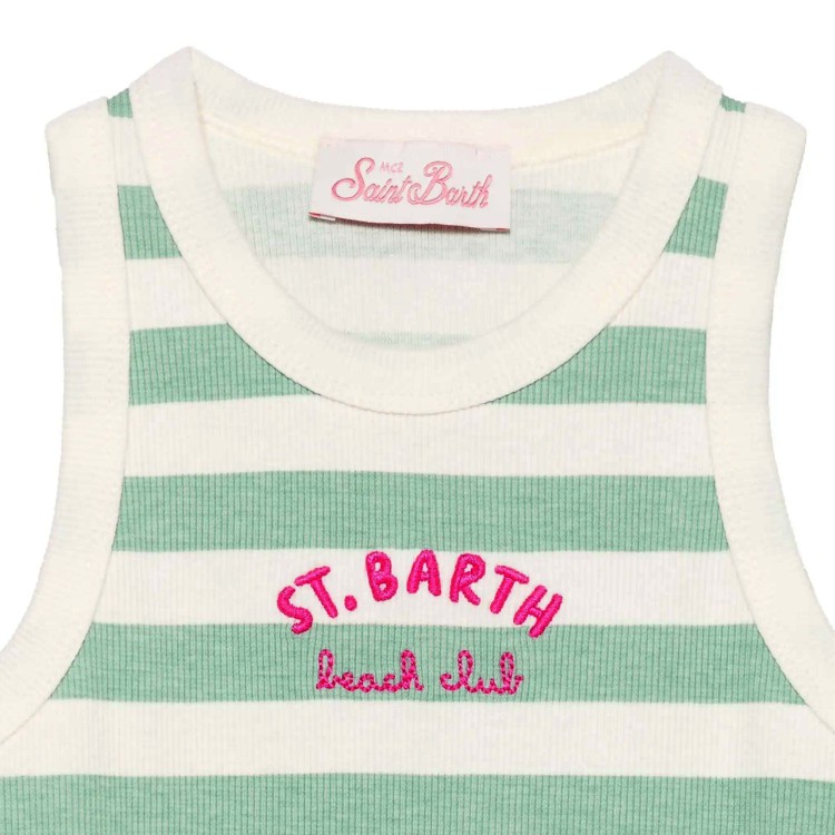 SAINT BARTH Canotta a righe verdi con logo ricamato bambina
