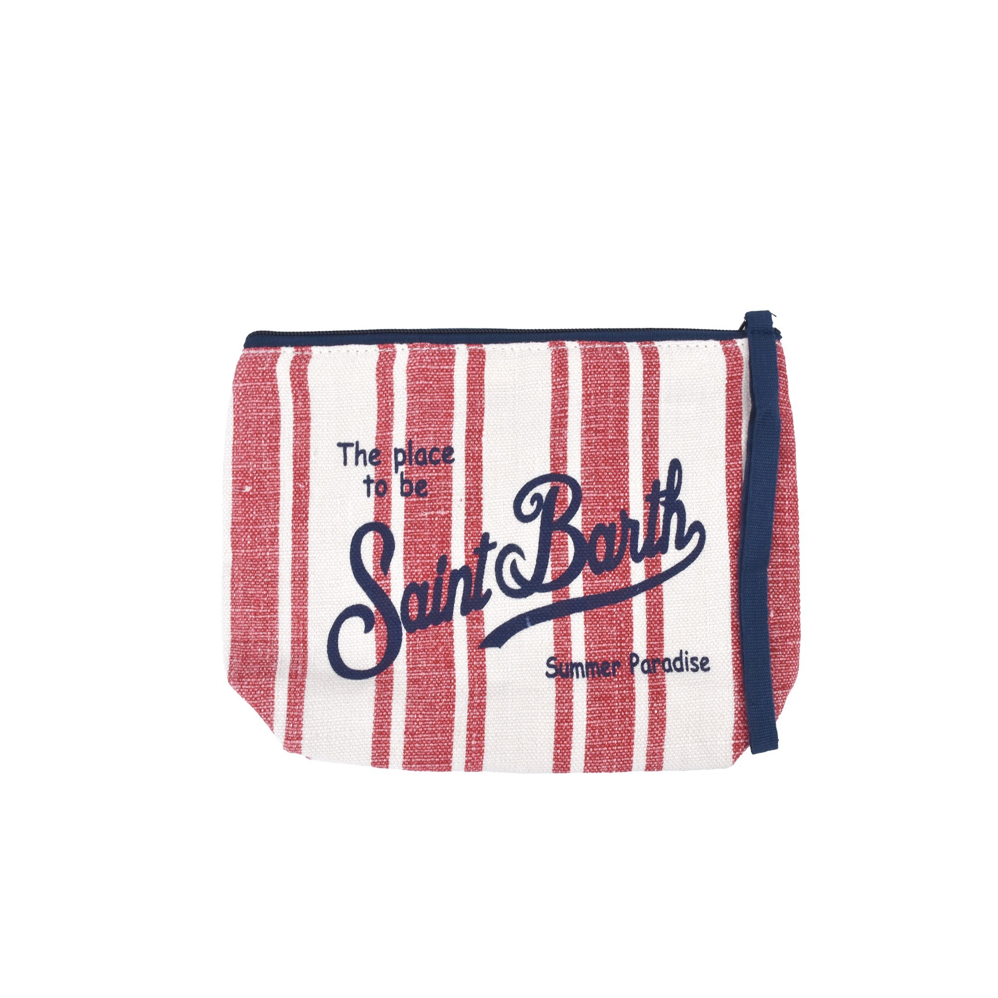 SAINT BARTH Pochette in lino a righe rosse bambini