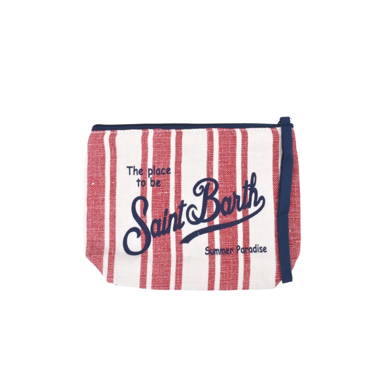 SAINT BARTH Pochette in lino a righe rosse bambini