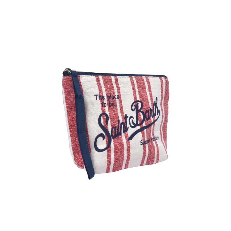 SAINT BARTH Pochette in lino a righe rosse bambini