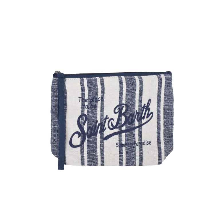 SAINT BARTH Pochette in lino a righe blu navy bambini