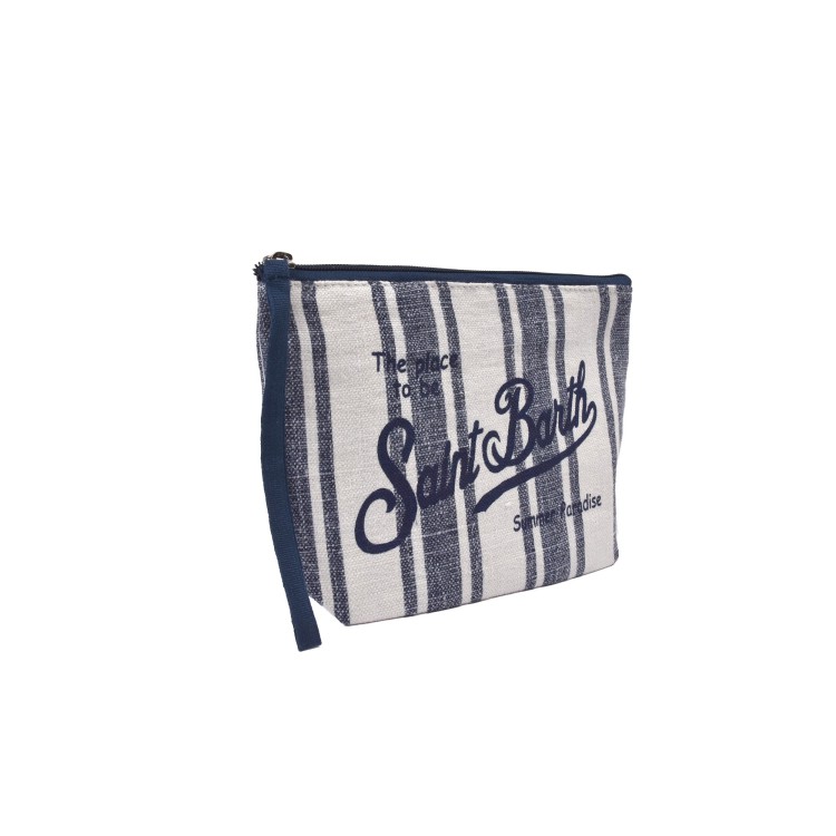 SAINT BARTH Pochette in lino a righe blu navy bambini