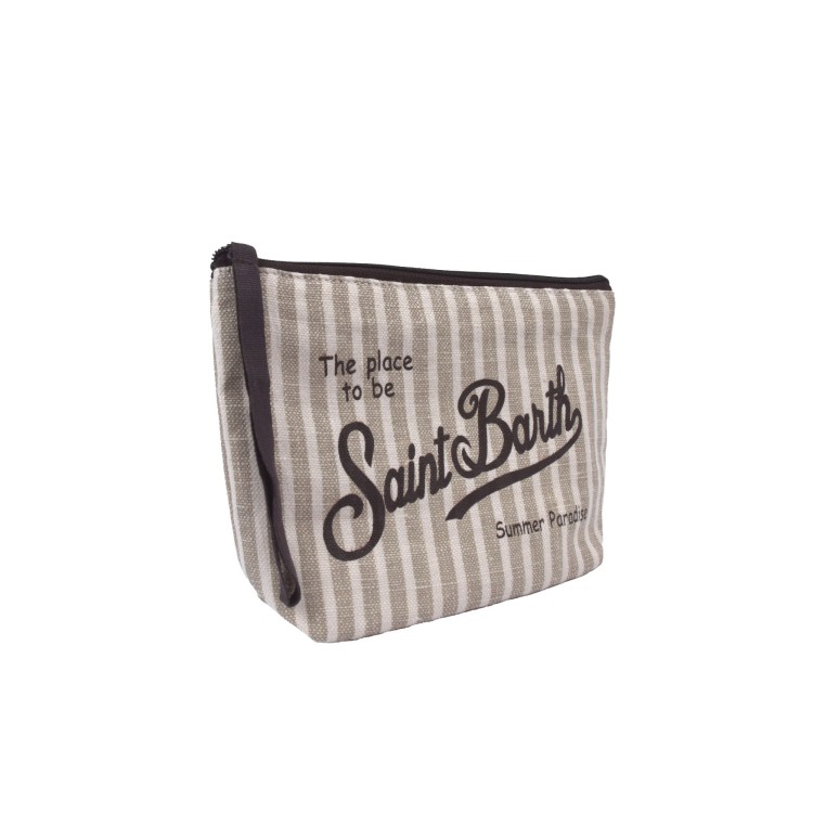 SAINT BARTH Pochette in lino a righe beige bambini
