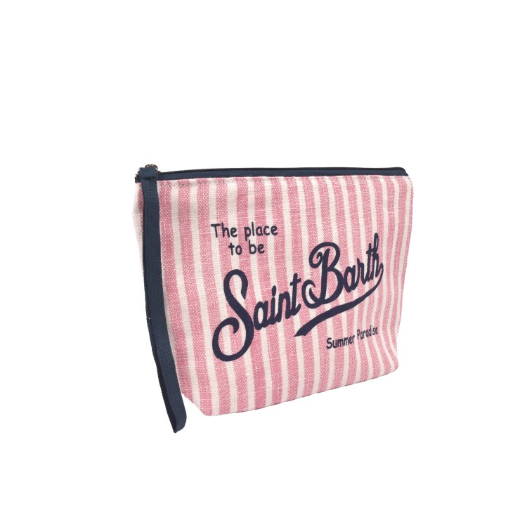 SAINT BARTH Pochette in lino a righe rosa bambina
