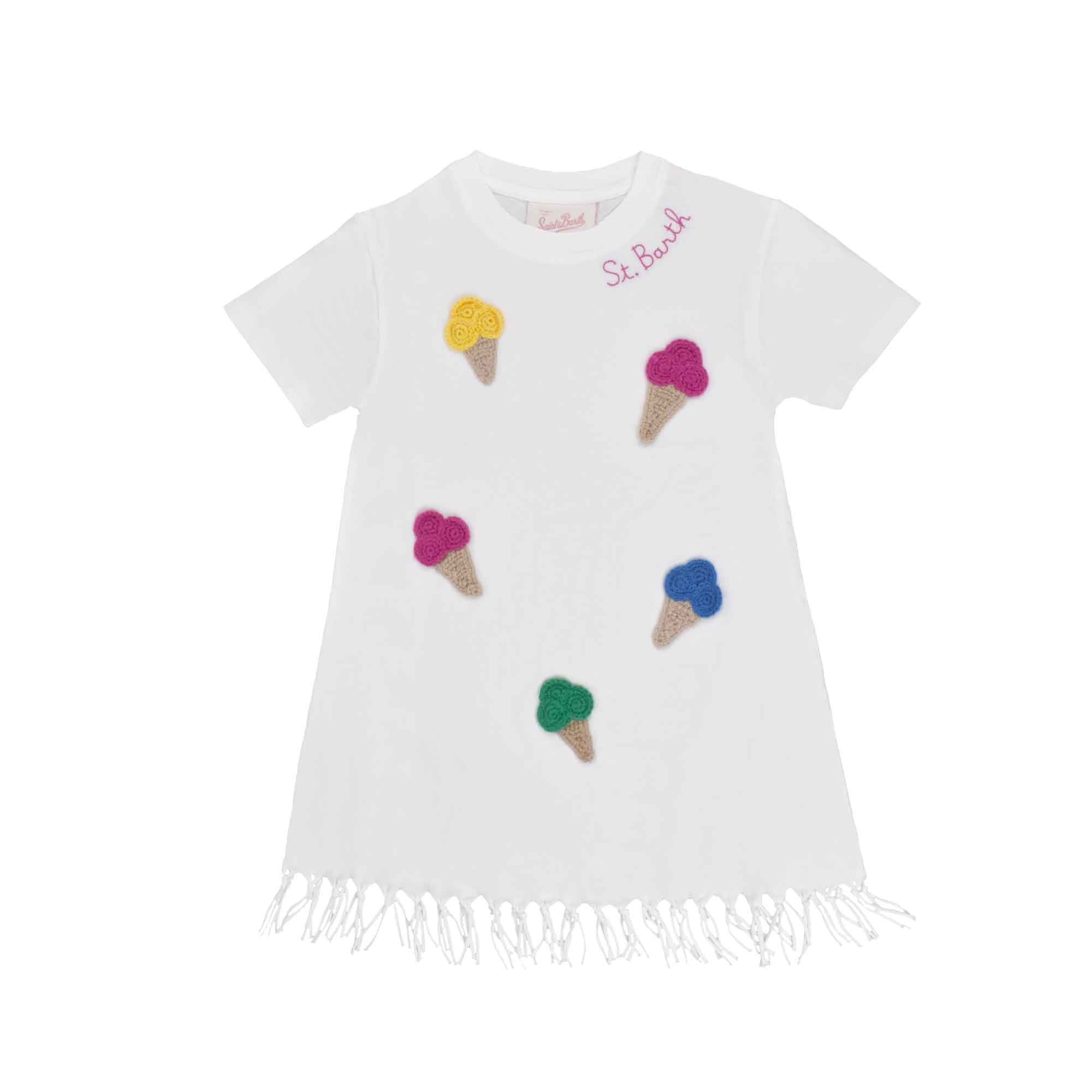 SAINT BARTH Abito bianco con gelatini crochet bambina