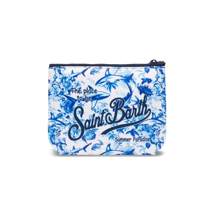 SAINT BARTH Pochette bianca toile de jouy squali bambina