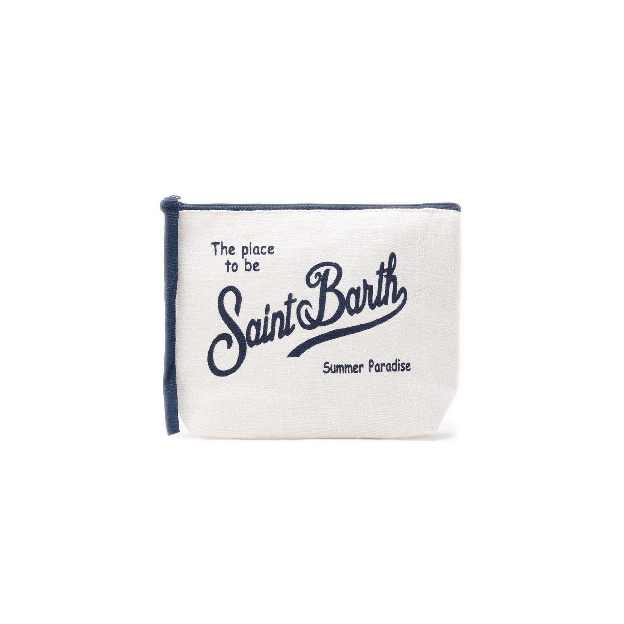 SAINT BARTH Pochette bianca e blu in lino bambini