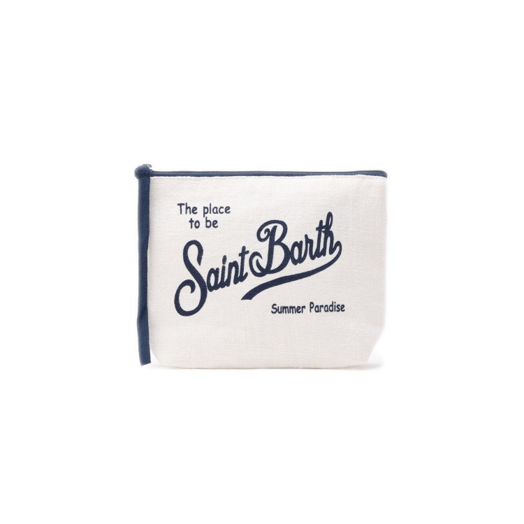 SAINT BARTH Pochette bianca e blu in lino bambini
