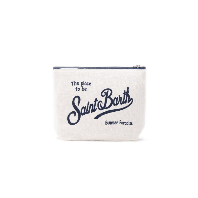 SAINT BARTH Pochette bianca e blu in lino bambini