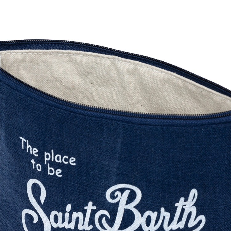 SAINT BARTH Pochette blu navy in lino bambini