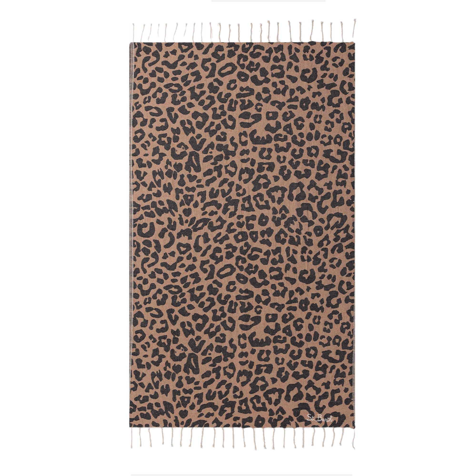 SAINT BARTH Telo mare leopardato con logo bambina
