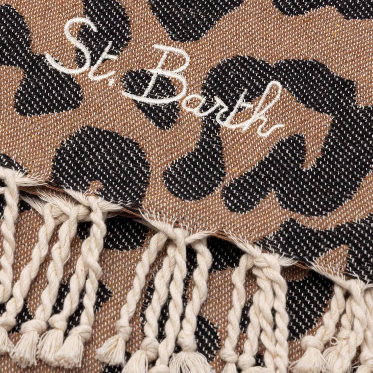 SAINT BARTH Telo mare leopardato con logo bambina