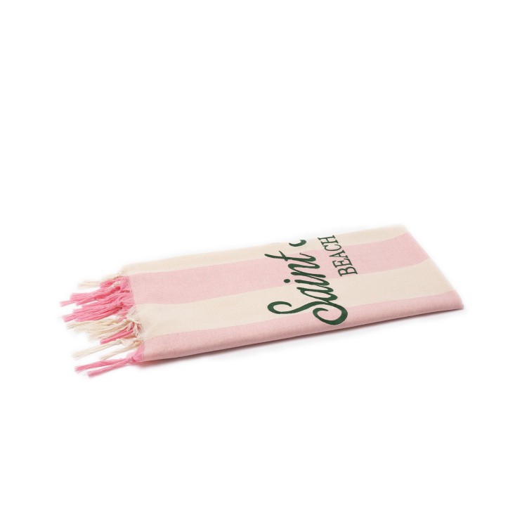 SAINT BARTH Telo mare rosa a righe con logo bambina
