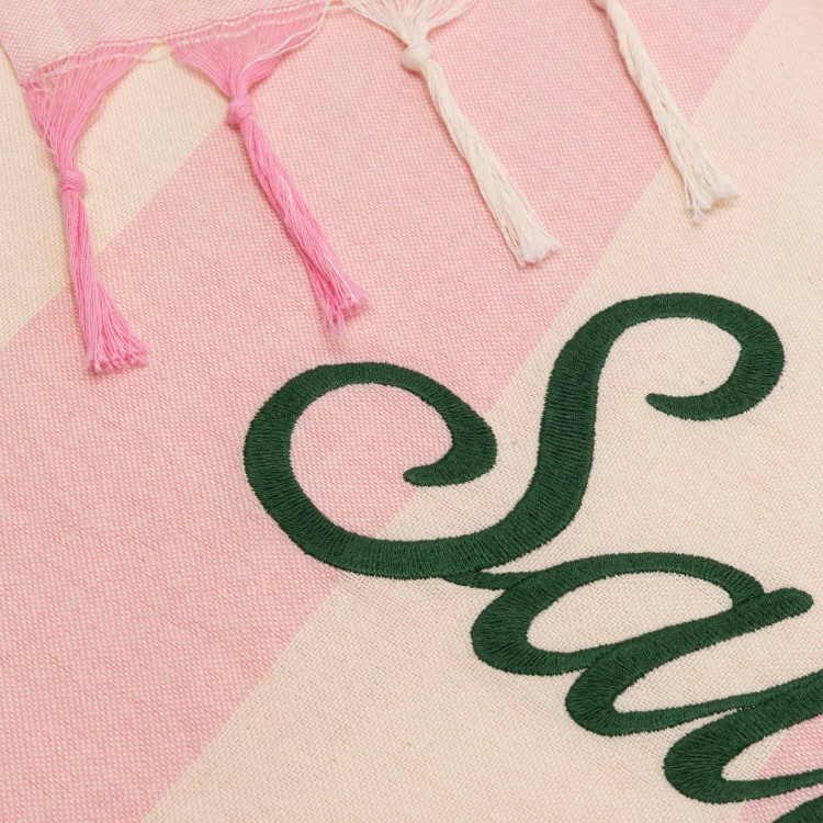 SAINT BARTH Telo mare rosa a righe con logo bambina