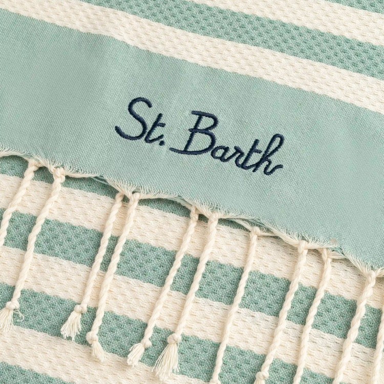 SAINT BARTH Telo mare verde salvia a righe bambini