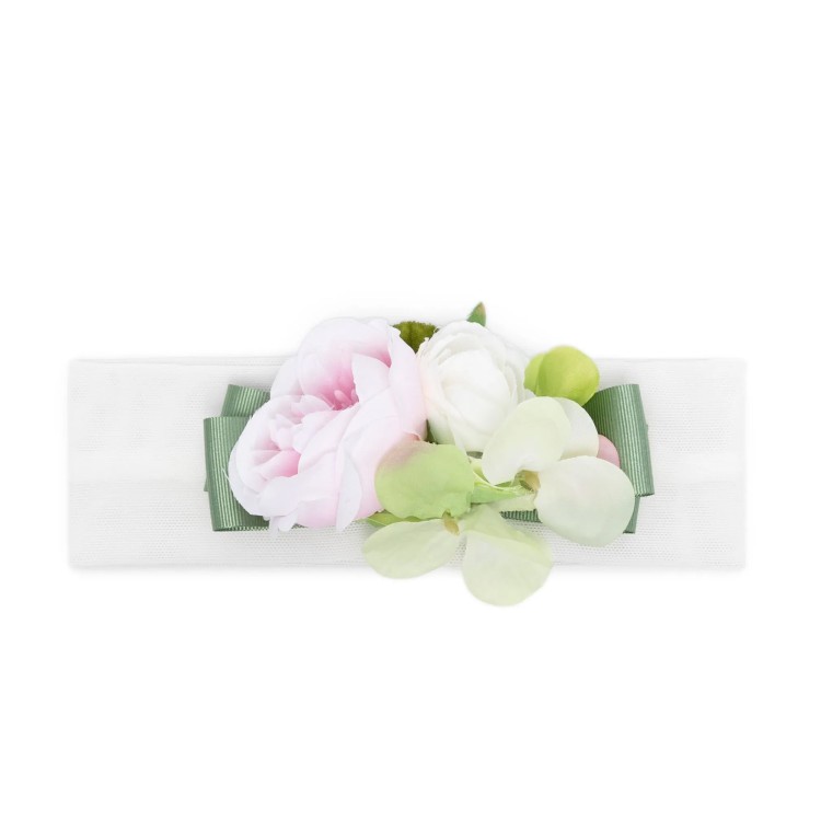 COLORI CHIARI Fascia bianca con applicazione floreale neonata