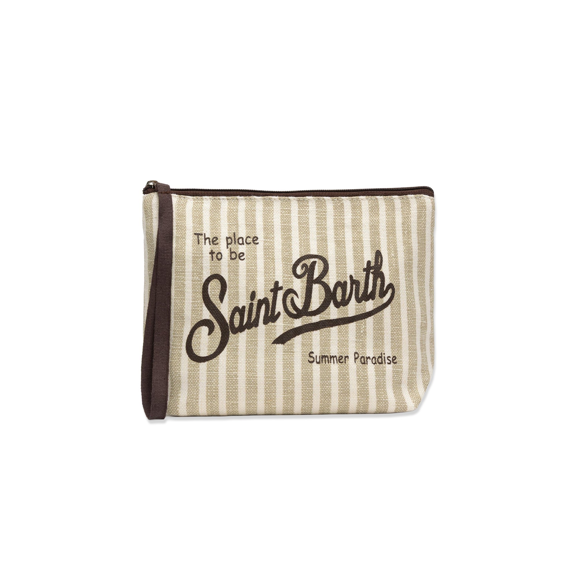 SAINT BARTH Pochette in lino a righe beige bambini