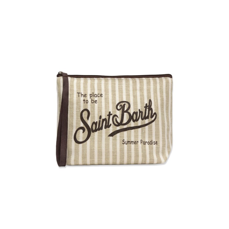 SAINT BARTH Pochette in lino a righe beige bambini