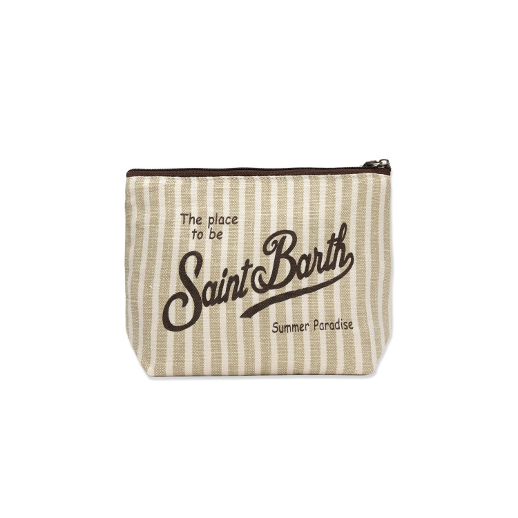 SAINT BARTH Pochette in lino a righe beige bambini