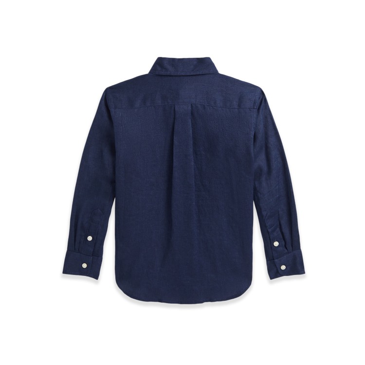 RALPH LAUREN Camicia blu navy in lino bambino
