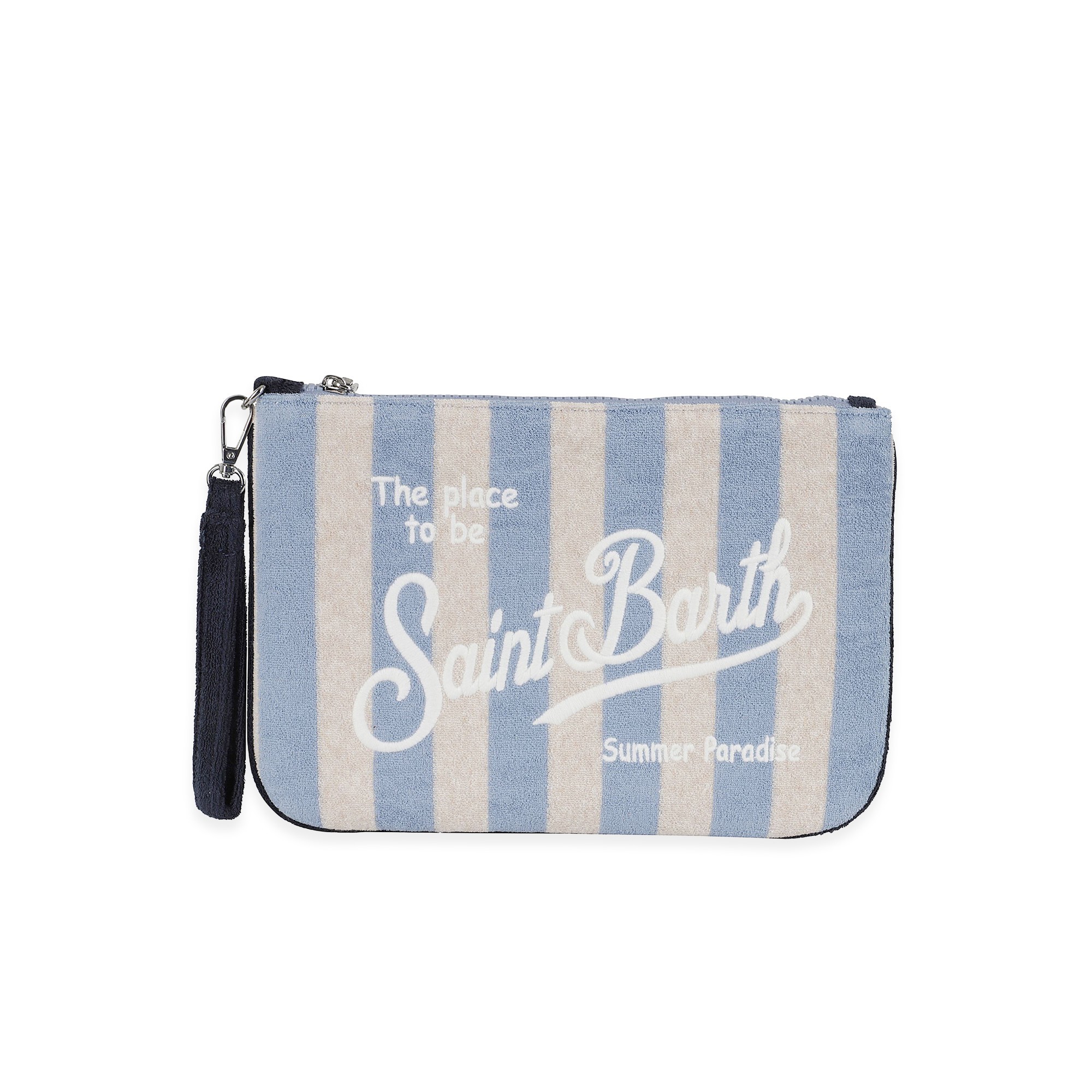 SAINT BARTH Pochette in spugna a righe celesti bambina