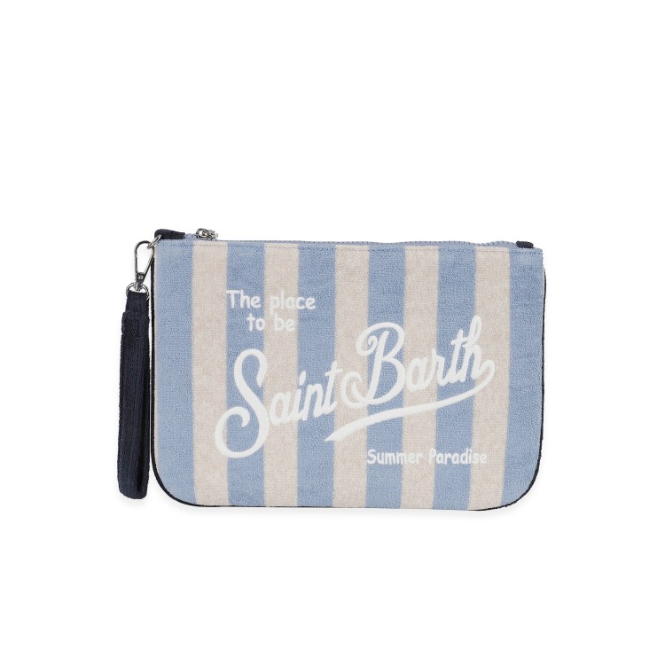 SAINT BARTH Pochette in spugna a righe celesti bambina