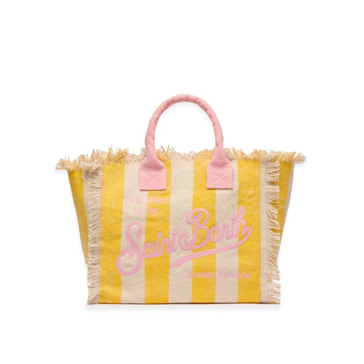 SAINT BARTH Borsa Colette gialla e rosa a righe bambina