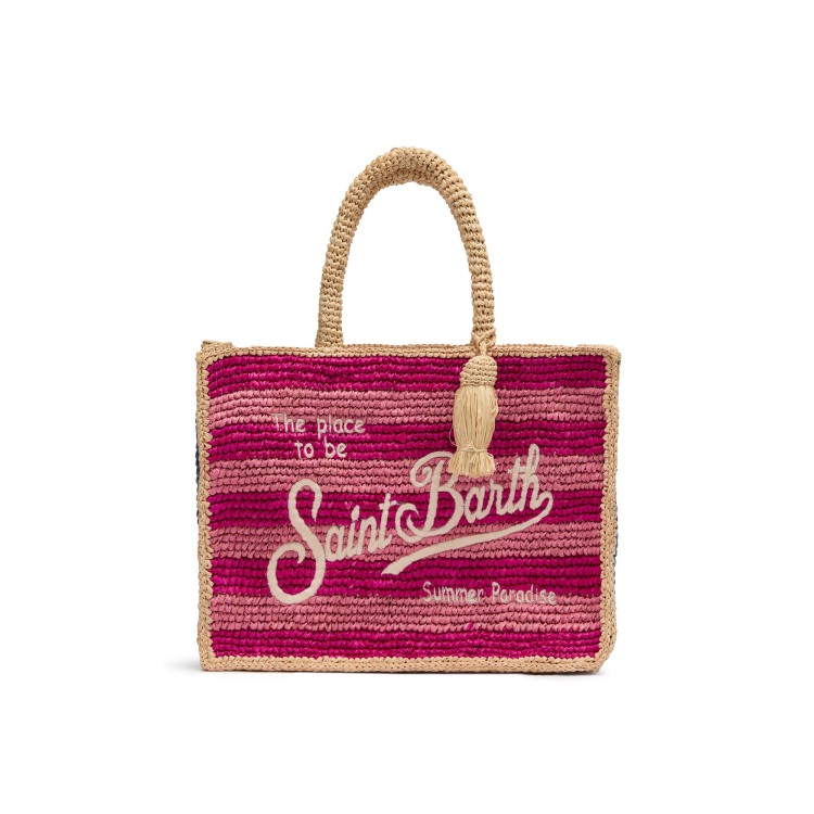 SAINT BARTH Borsa Colette in rafia a righe rosa bambina