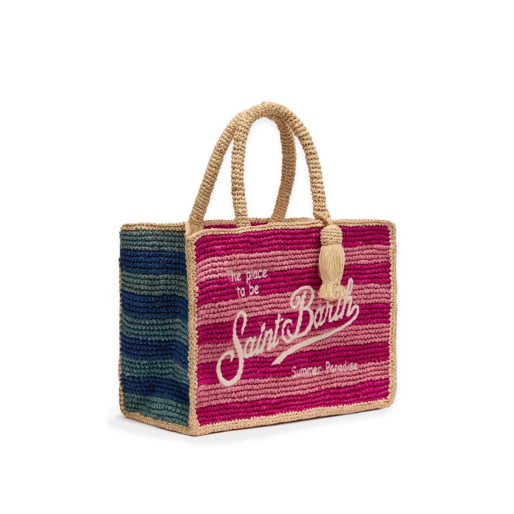 SAINT BARTH Borsa Colette in rafia a righe rosa bambina