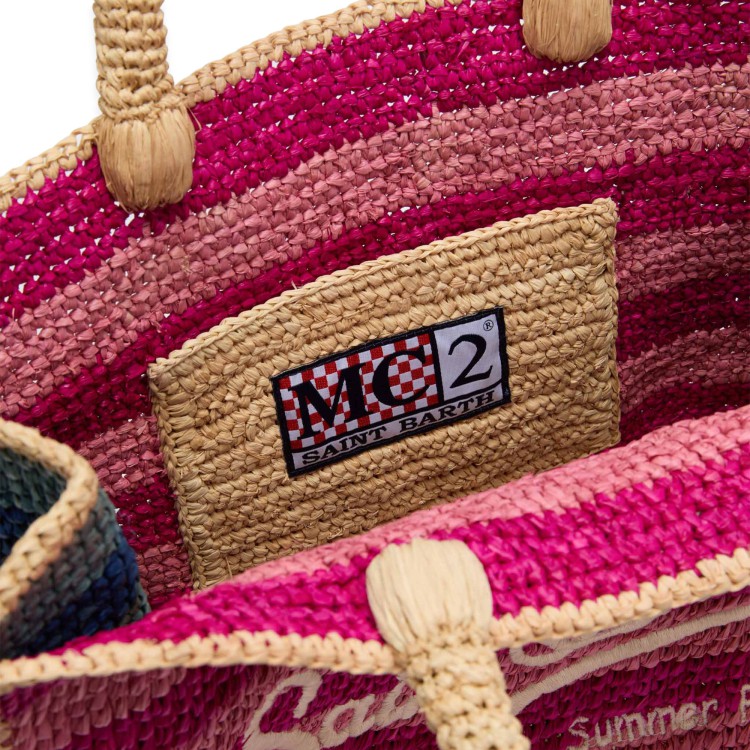 SAINT BARTH Borsa Colette in rafia a righe rosa bambina