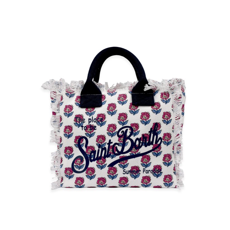 SAINT BARTH Borsa Colette bianca con fiori rosa bambina