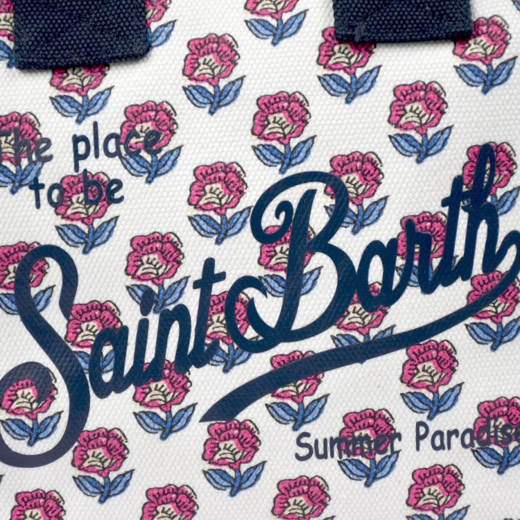 SAINT BARTH Borsa Colette bianca con fiori rosa bambina