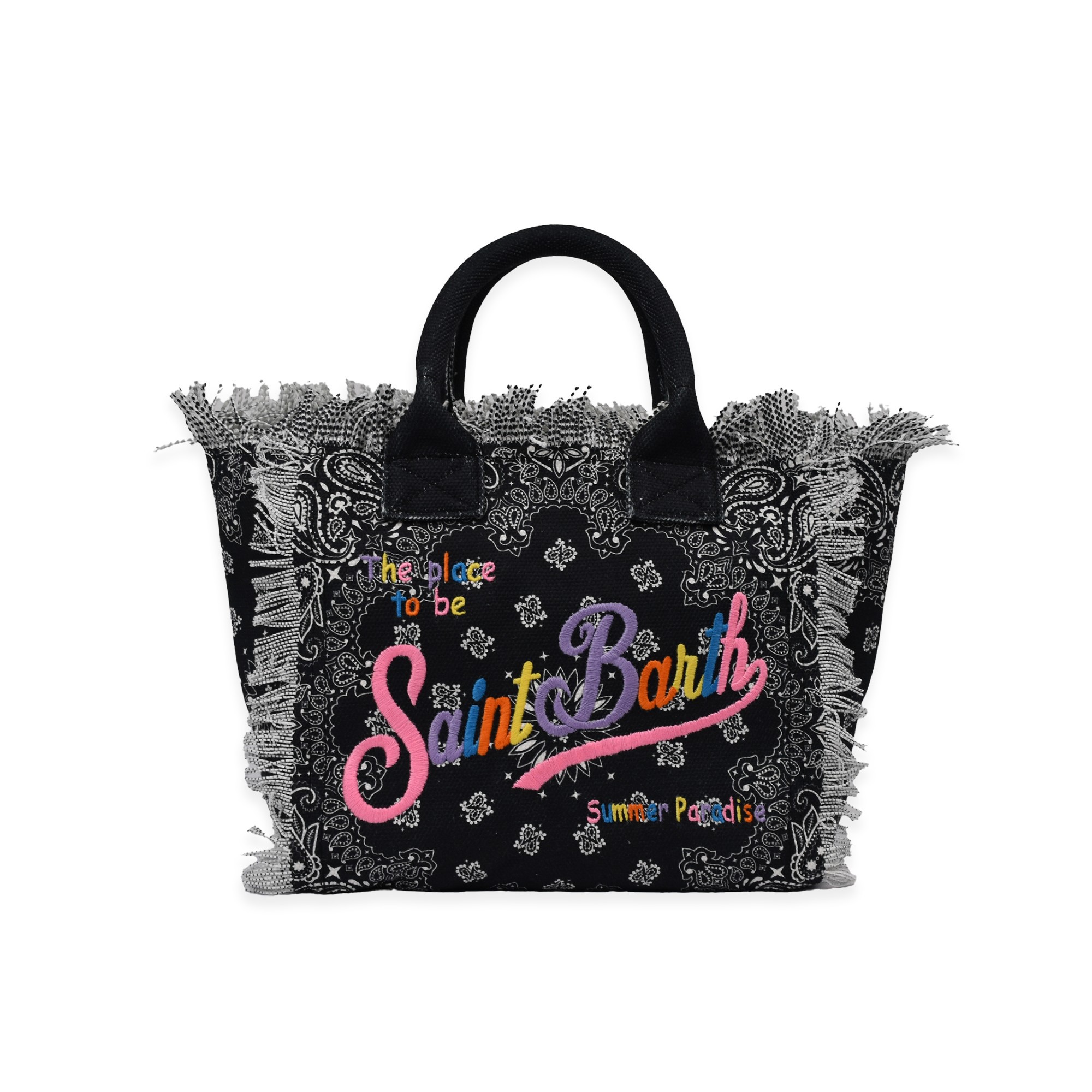 SAINT BARTH Borsa Colette nera bandana con logo arcobaleno bambina