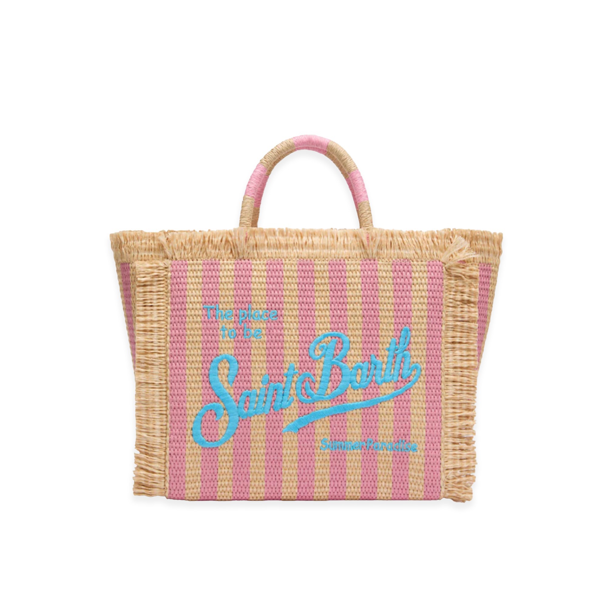 SAINT BARTH Borsa Colette in rafia righe rosa bambina