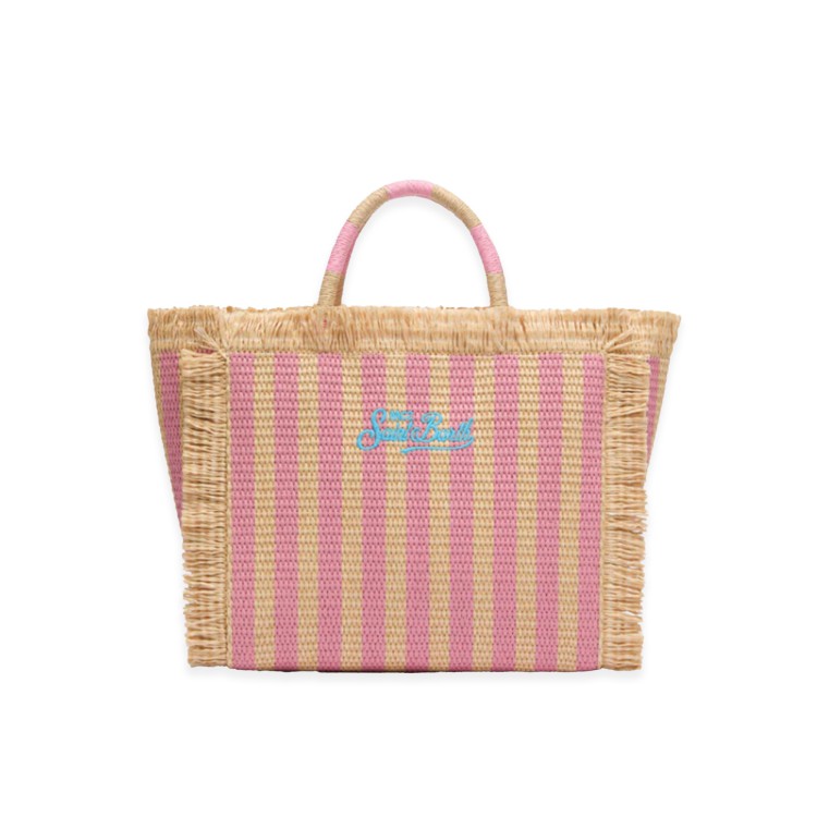 SAINT BARTH Borsa Colette in rafia righe rosa bambina