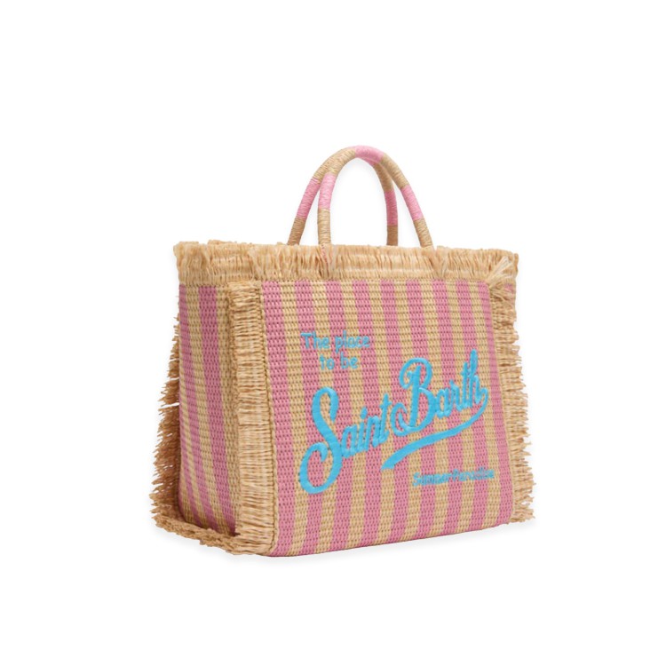 SAINT BARTH Borsa Colette in rafia righe rosa bambina