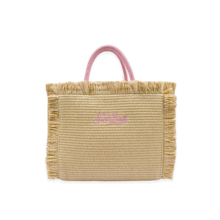 SAINT BARTH Borsa Colette in rafia con dettagli rosa bambina