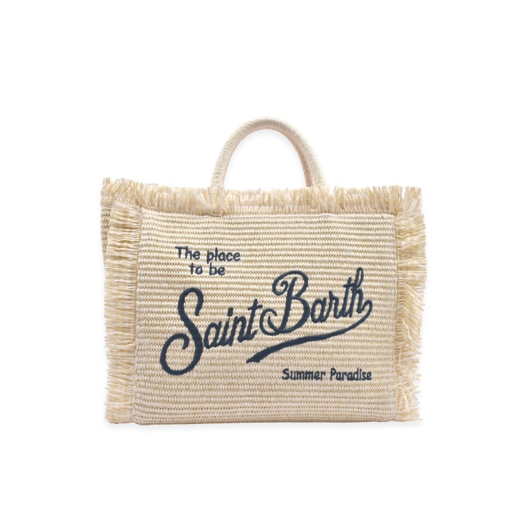 SAINT BARTH Borsa Colette in rafia chiara con dettagli blu bambina
