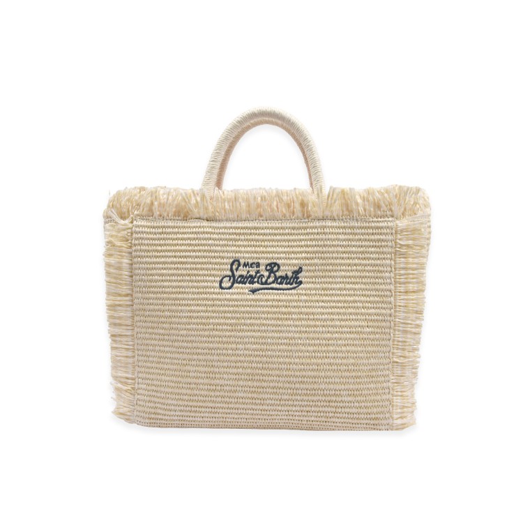 SAINT BARTH Borsa Colette in rafia chiara con dettagli blu bambina