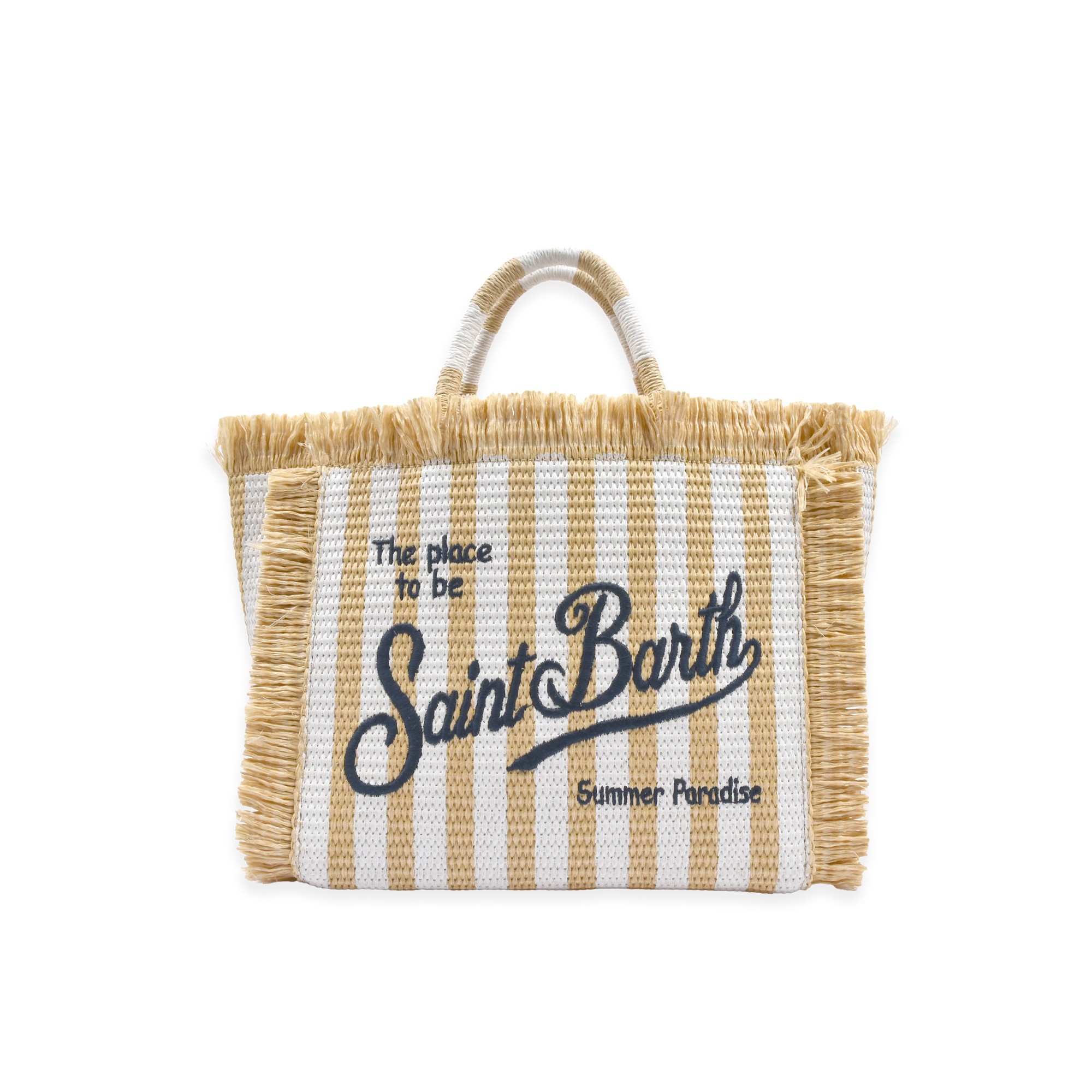 SAINT BARTH Borsa Colette in rafia righe bianche bambina