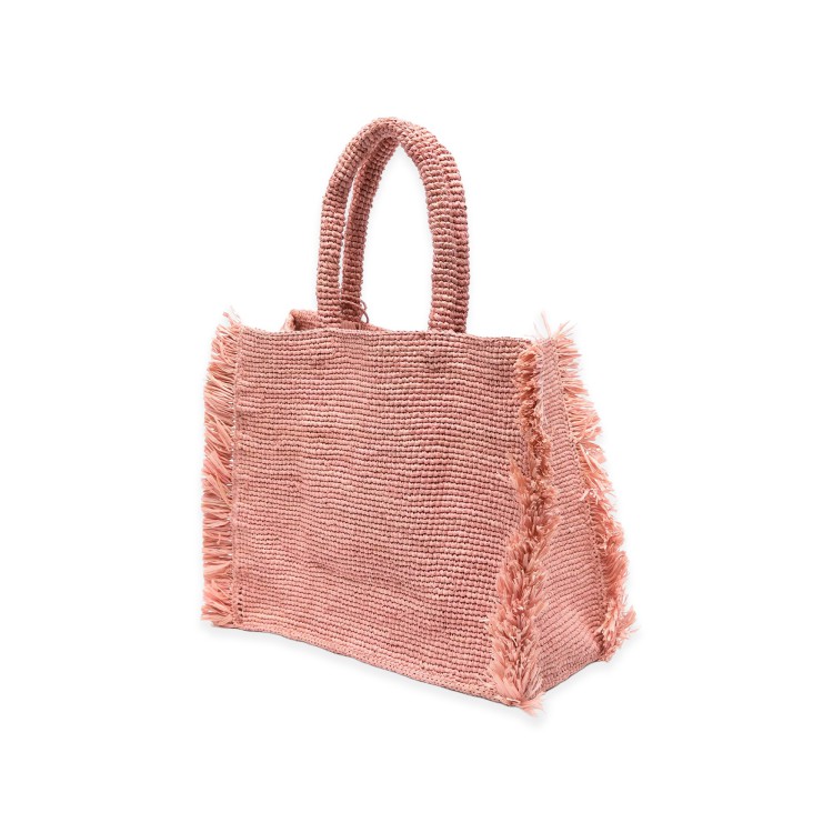 SAINT BARTH Borsa Colette in rafia rosa con frange bambina