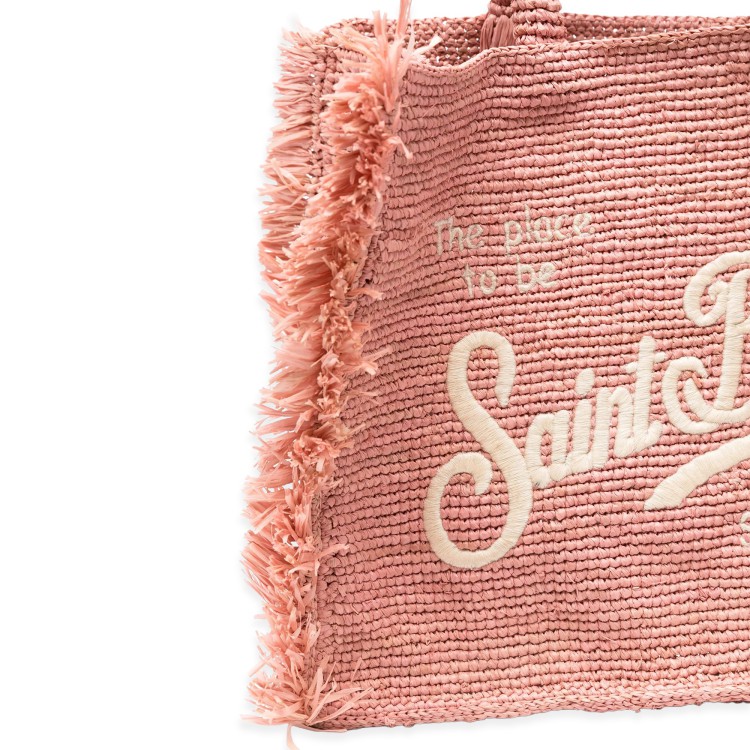 SAINT BARTH Borsa Colette in rafia rosa con frange bambina