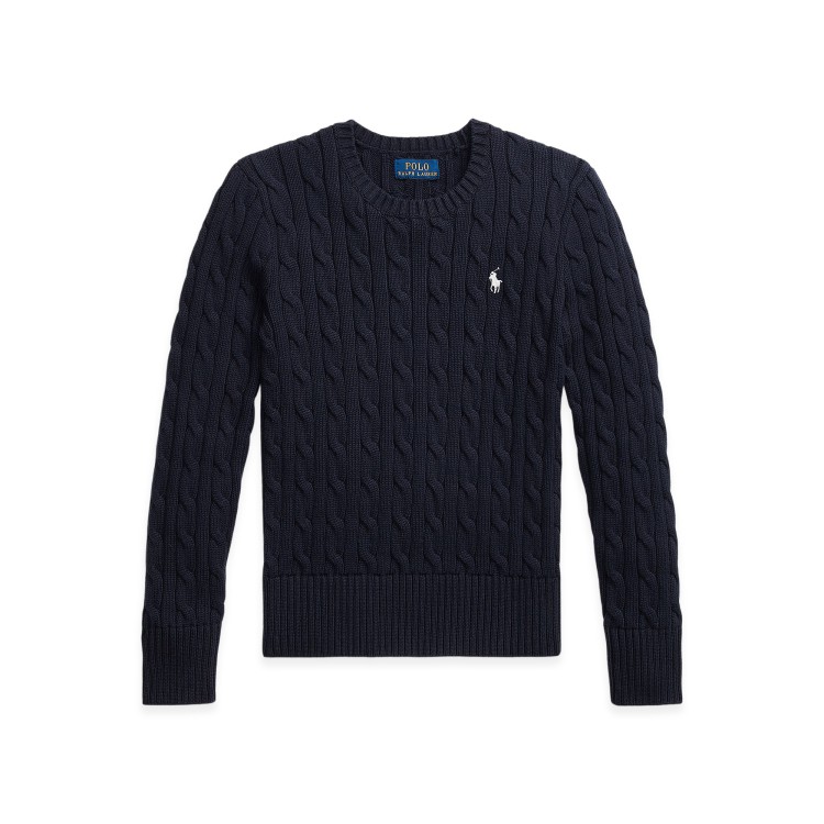 RALPH LAUREN Maglia navy in cotone a trecce bambina