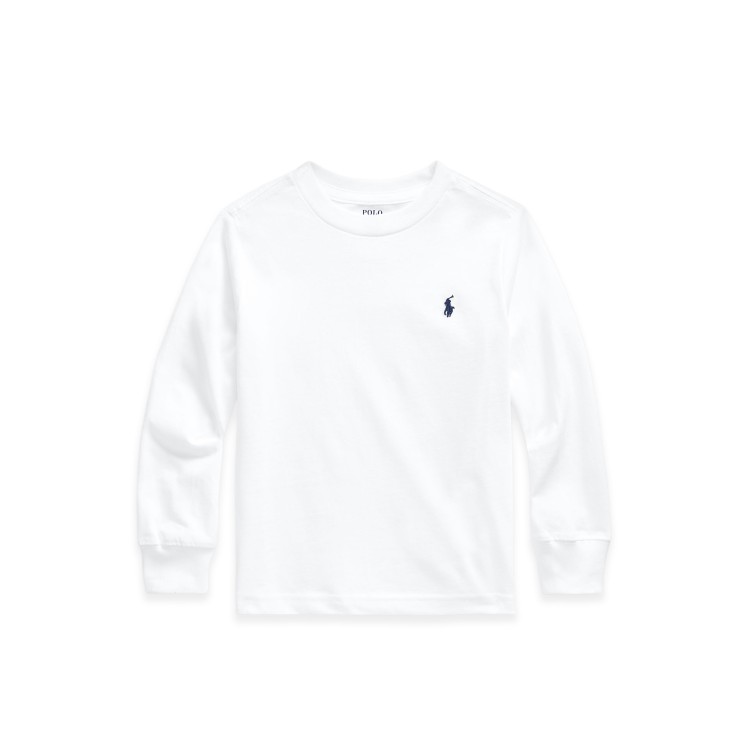 RALPH LAUREN T-shirt a maniche lunghe bianca con logo navy bambini